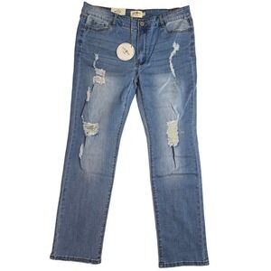 Umgee Denim High Rise Straight‎ Leg Distressed Ripped Jeans Medium Wash Size 7